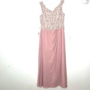 JJ’s House Floor-Length Chiffon Lace Dress Beading Sequins Dusty Rose